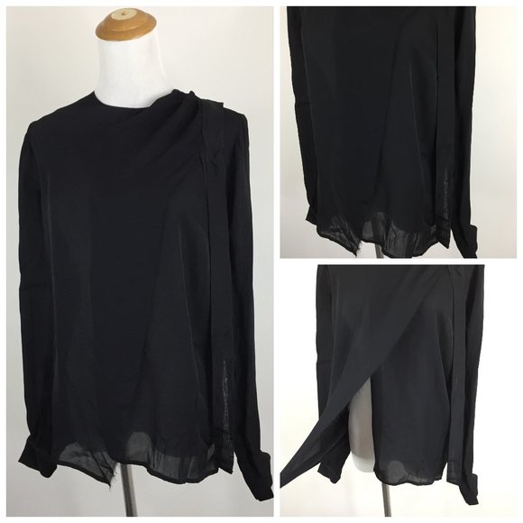 NWOT L'AGENCE Black Long Sleeve Front Overlay High Neckline Sheer Shirt - Picture 1 of 12